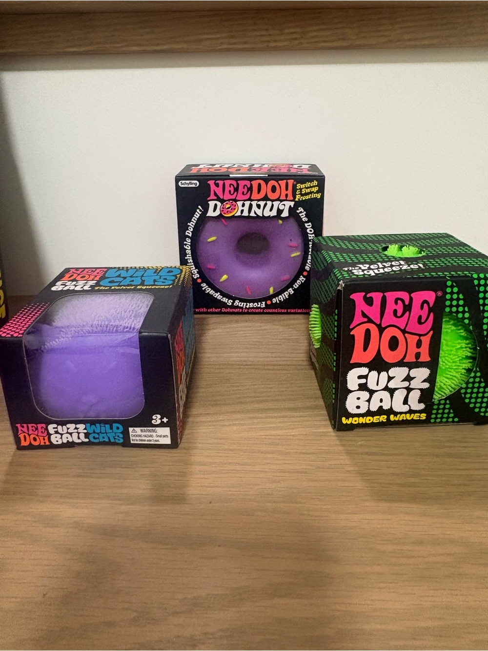 NeeDoh Purple Wildcat, Dohnut & Green Fuzzball. Fastship.